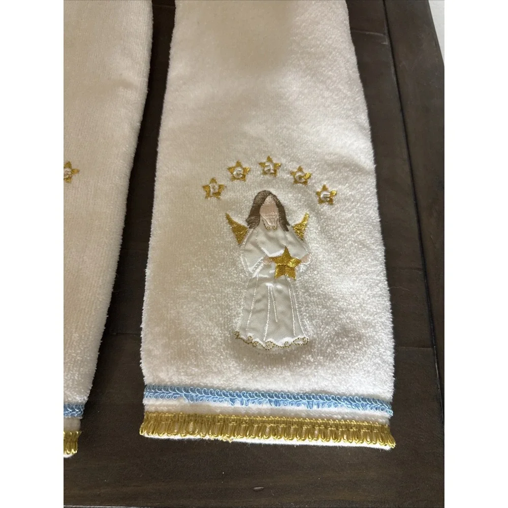Christmas/Winter Angel Peace Beige Blue Gold Hand Towel‎ 2pc Set Hand Towel Set